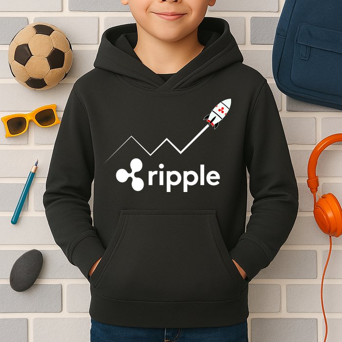 Ripple XRP To the Moon Crypto Rocket Chart Kids Hoodie