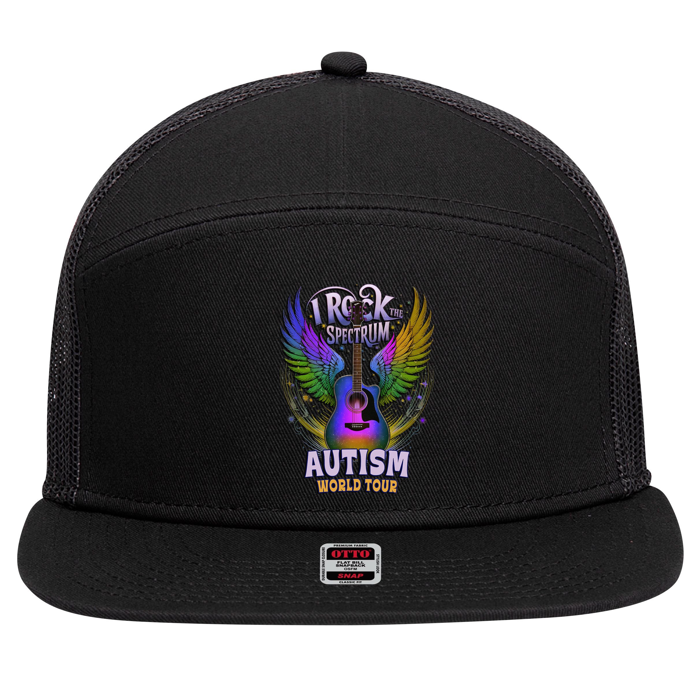 Rockstar I ROCK THE SPECTRUM Autism World Awareness Dad 7 Panel Mesh Trucker Snapback Hat