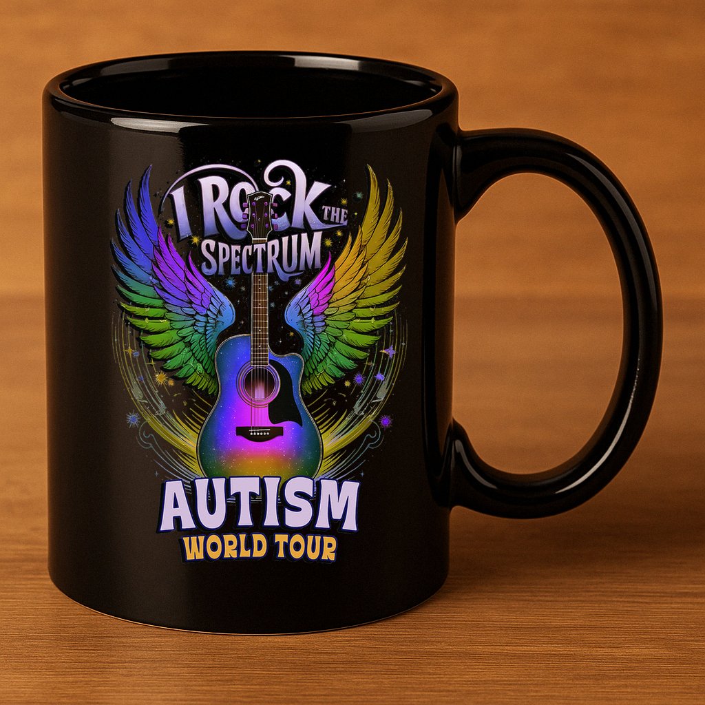 Rockstar I ROCK THE SPECTRUM Autism World Awareness Dad 11oz C Handle Ceramic Mug