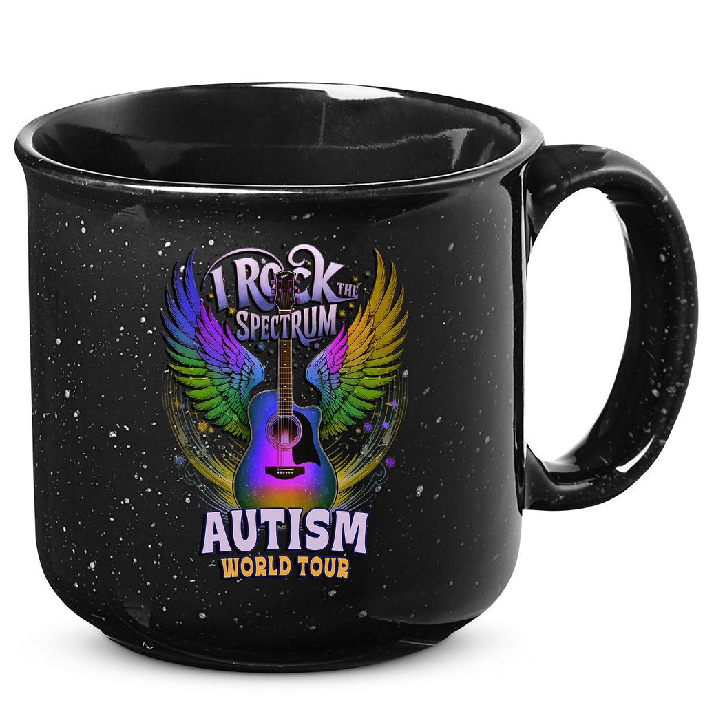 Rockstar I ROCK THE SPECTRUM Autism World Awareness Dad 15oz Campfire Ceramic Mug