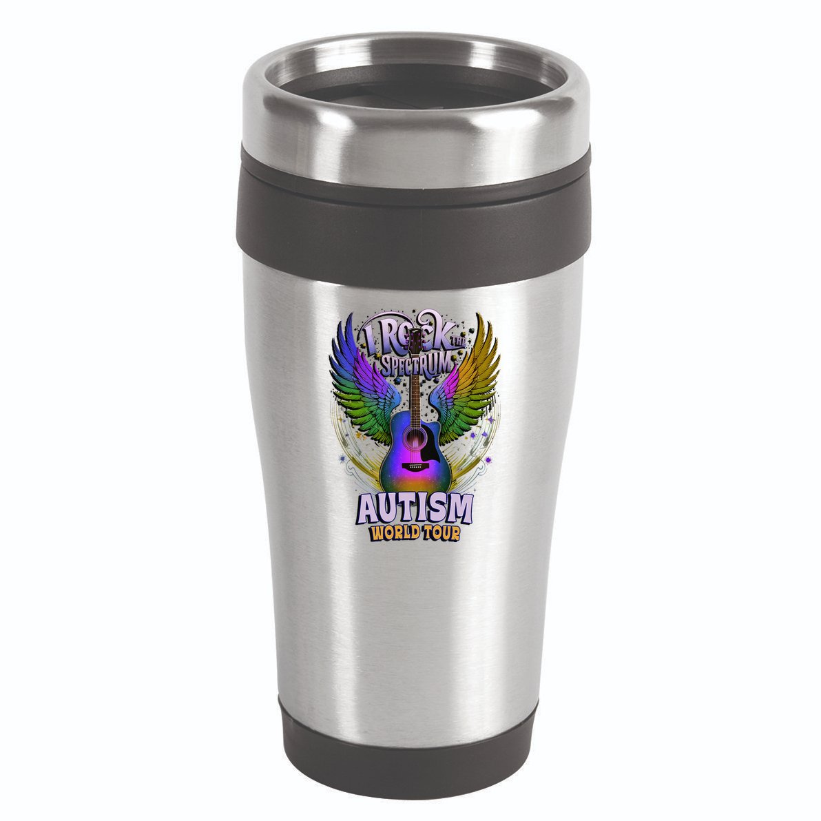 Rockstar I ROCK THE SPECTRUM Autism World Awareness Dad 16oz Travel Tumbler