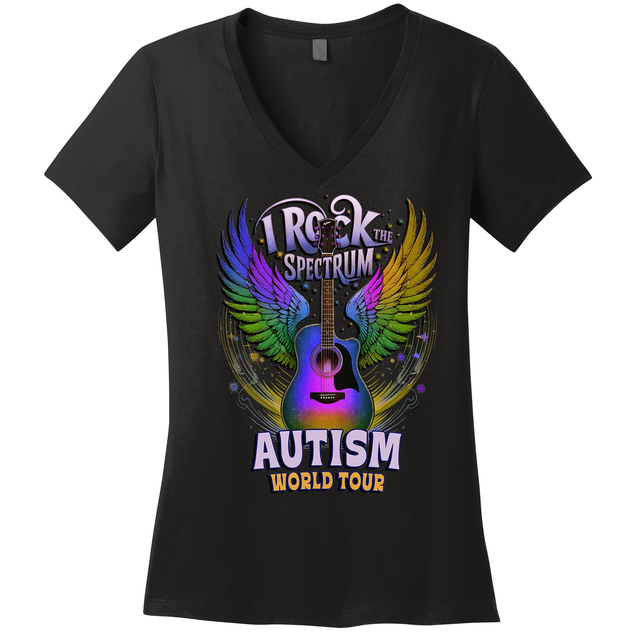 Rockstar I ROCK THE SPECTRUM Autism World Awareness Dad Women's V-Neck T-Shirt