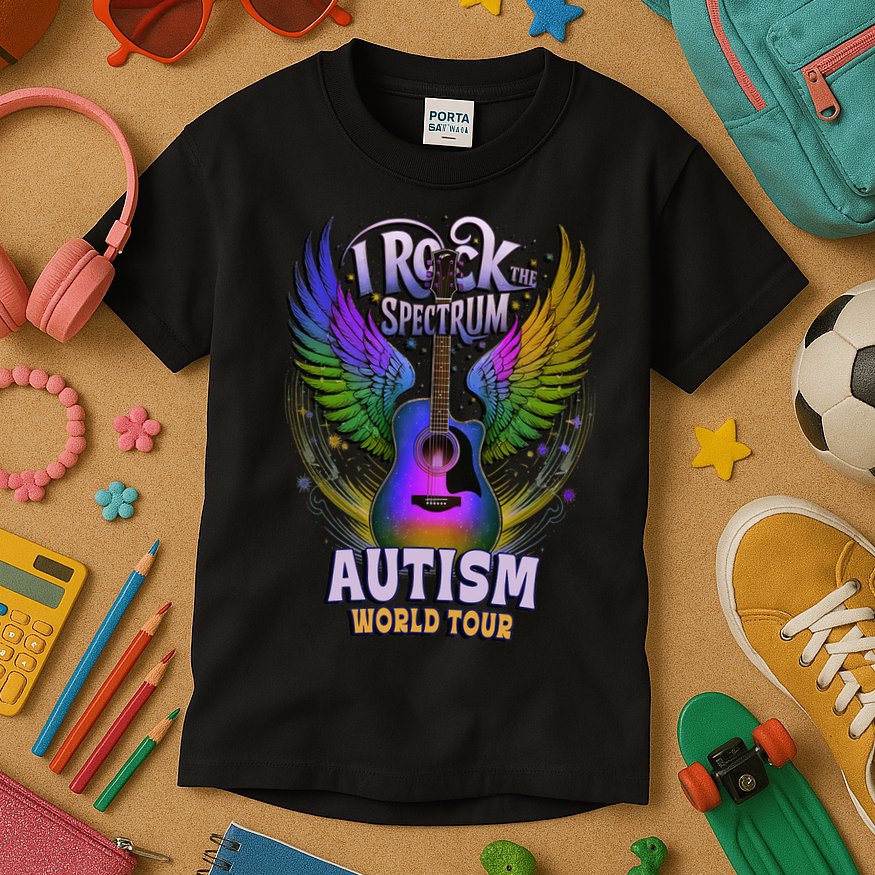 Rockstar I ROCK THE SPECTRUM Autism World Awareness Dad Kids T-Shirt