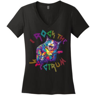 Rockin I ROCK THE SPECTRUM Autism Awareness Different Tune Women's V-Neck T-Shirt
