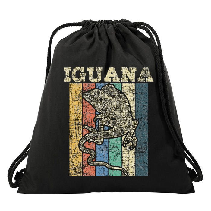 Retro Iguana Reptile Lover Herpetology Herpetologist Drawstring Bag
