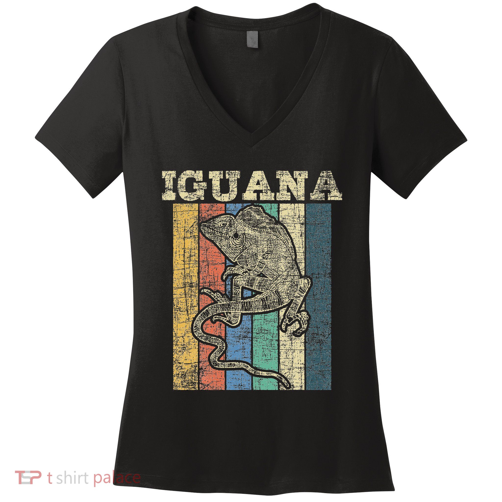 Retro Iguana Reptile Lover Herpetology Herpetologist Women's V-Neck T-Shirt