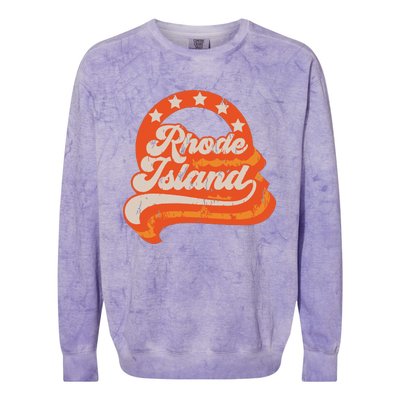 Rhode Island Retro Distressed 70s Style Stars Home State Colorblast Crewneck Sweatshirt