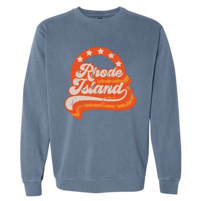 Rhode Island Retro Distressed 70s Style Stars Home State Garment-Dyed Sweatshirt