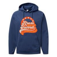 Rhode Island Retro Distressed 70s Style Stars Home State Performance Fleece Hoodie