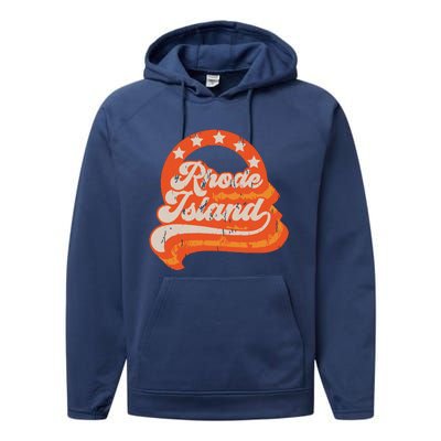 Rhode Island Retro Distressed 70s Style Stars Home State Performance Fleece Hoodie