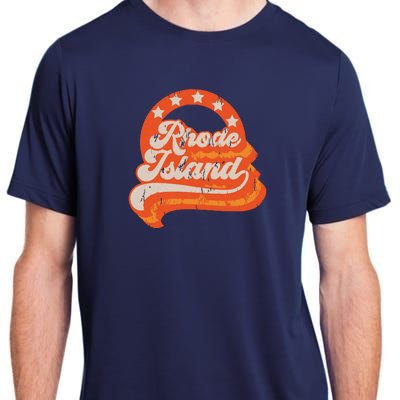 Rhode Island Retro Distressed 70s Style Stars Home State Adult ChromaSoft Performance T-Shirt