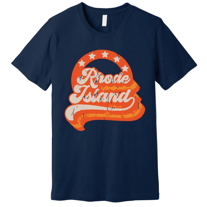 Rhode Island Retro Distressed 70s Style Stars Home State Premium T-Shirt