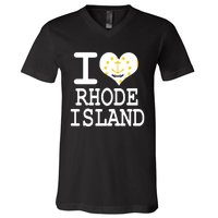 Rhode Island Rhode Island Flag Map Usa V-Neck T-Shirt