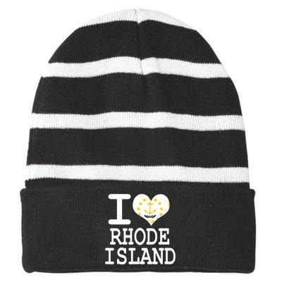 Rhode Island Rhode Island Flag Map Usa Striped Beanie with Solid Band