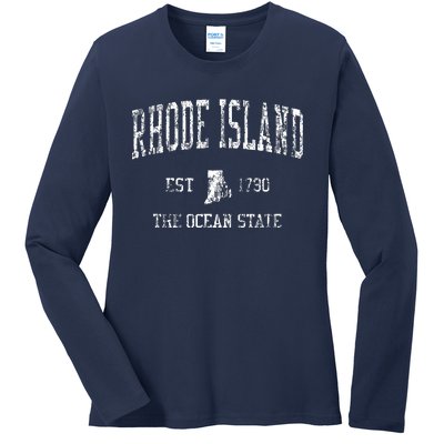 Rhode Island Ri Vintage Sports Design Ladies Long Sleeve Shirt