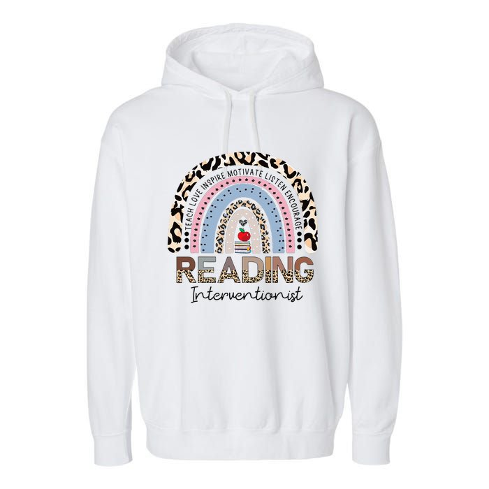 Reading Interventionist Reading Teacher Specialist Rainbow Garment-Dyed Fleece Hoodie