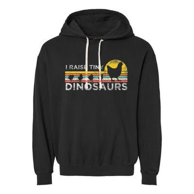 Retro I Raise Tiny Dinosaurs Chicken - Vintage Farmer Garment-Dyed Fleece Hoodie