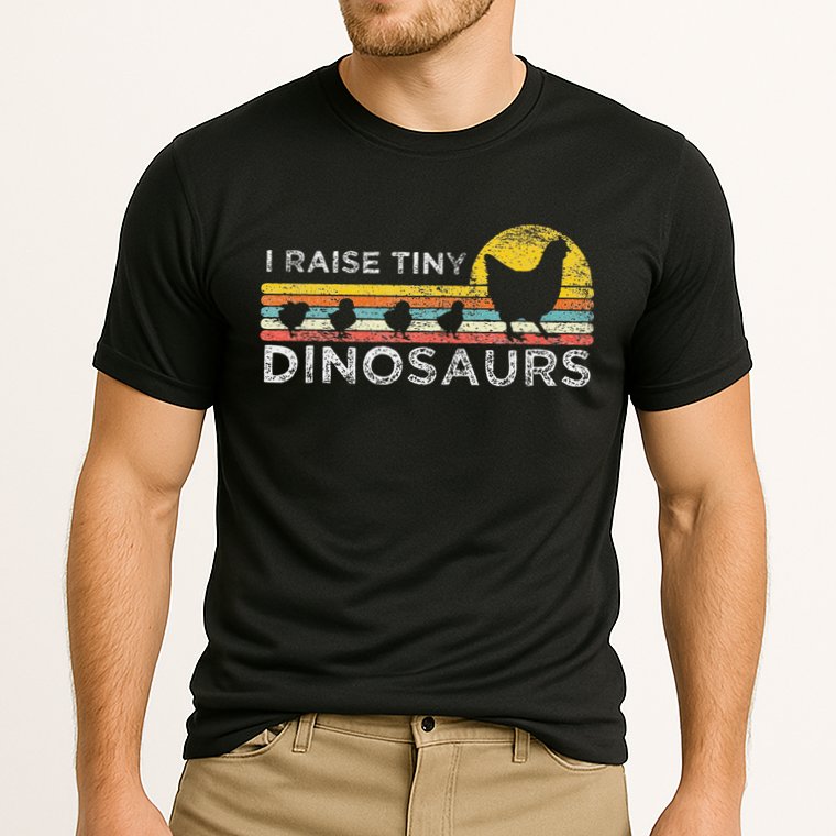 Retro I Raise Tiny Dinosaurs Chicken - Vintage Farmer Cooling Performance Crew T-Shirt