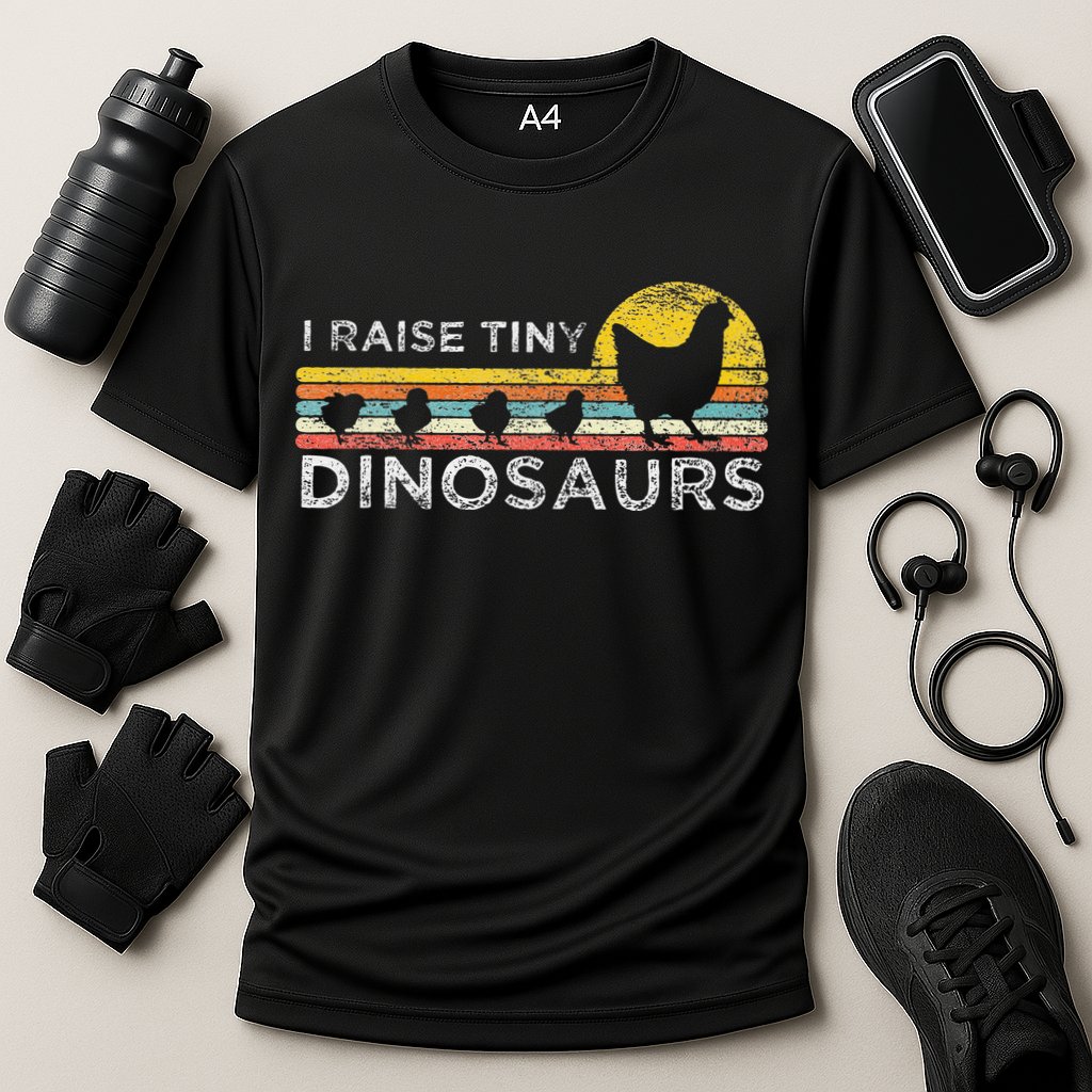 Retro I Raise Tiny Dinosaurs Chicken - Vintage Farmer Cooling Performance Crew T-Shirt
