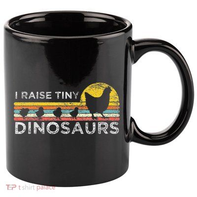 Retro I Raise Tiny Dinosaurs Chicken - Vintage Farmer 11oz C Handle Ceramic Mug