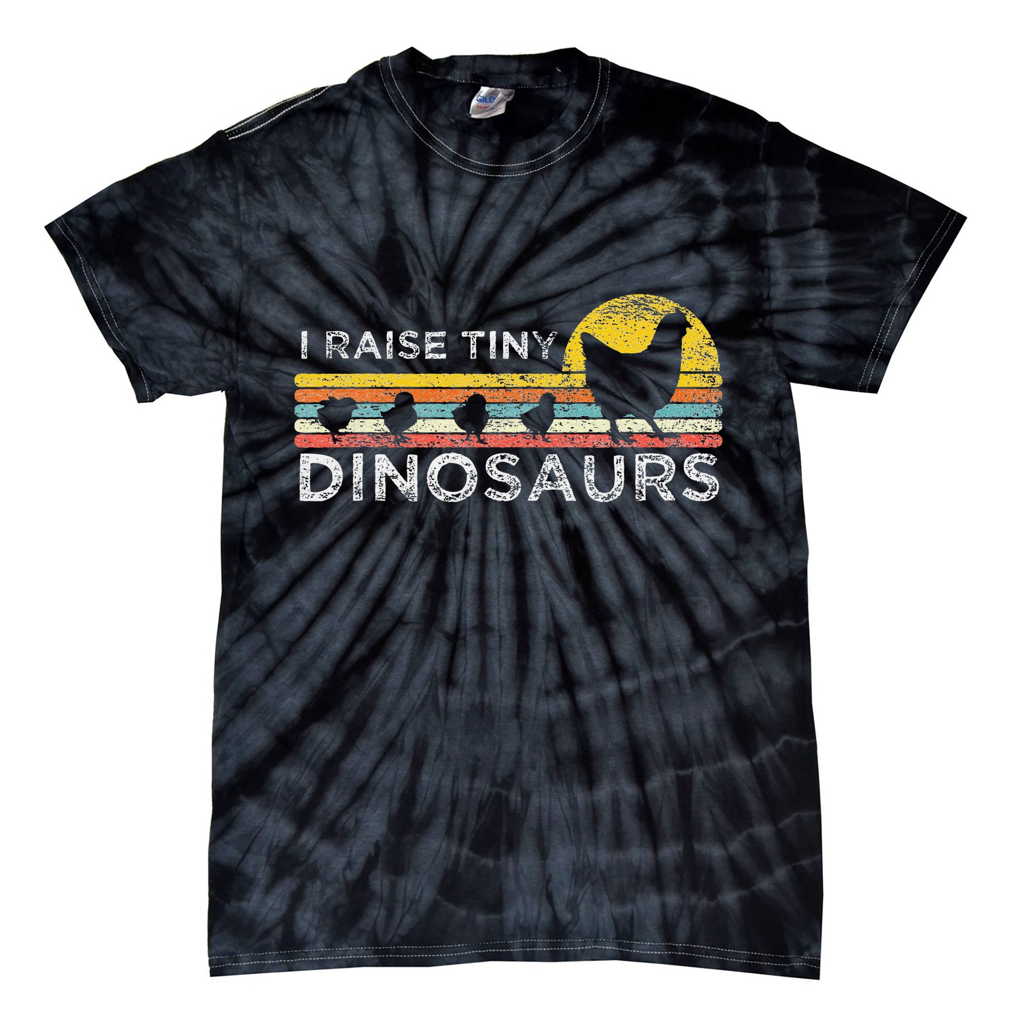 Retro I Raise Tiny Dinosaurs Chicken - Vintage Farmer Tie-Dye T-Shirt