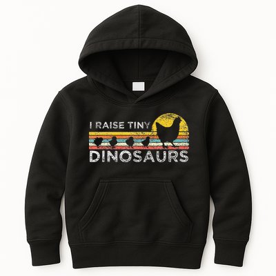 Retro I Raise Tiny Dinosaurs Chicken - Vintage Farmer Kids Hoodie