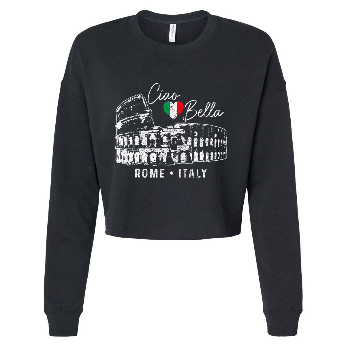 Rome Italy Roma Italia Colosseum Vintage Italian Flag Cropped Pullover Crew