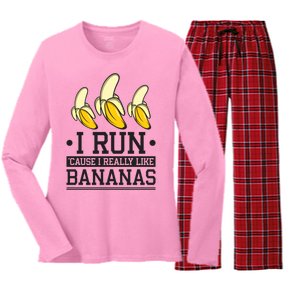 Runner I Run Because I Like Bananas Marathoner Funny Running Gift Women's Long Sleeve Flannel Pajama Set 