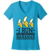 Runner I Run Because I Like Bananas Marathoner Funny Running Gift Women's V-Neck T-Shirt