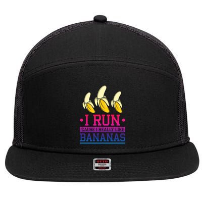 Runner I Run Because I Like Bananas Marathoner Funny Running Funny Gift 7 Panel Mesh Trucker Snapback Hat