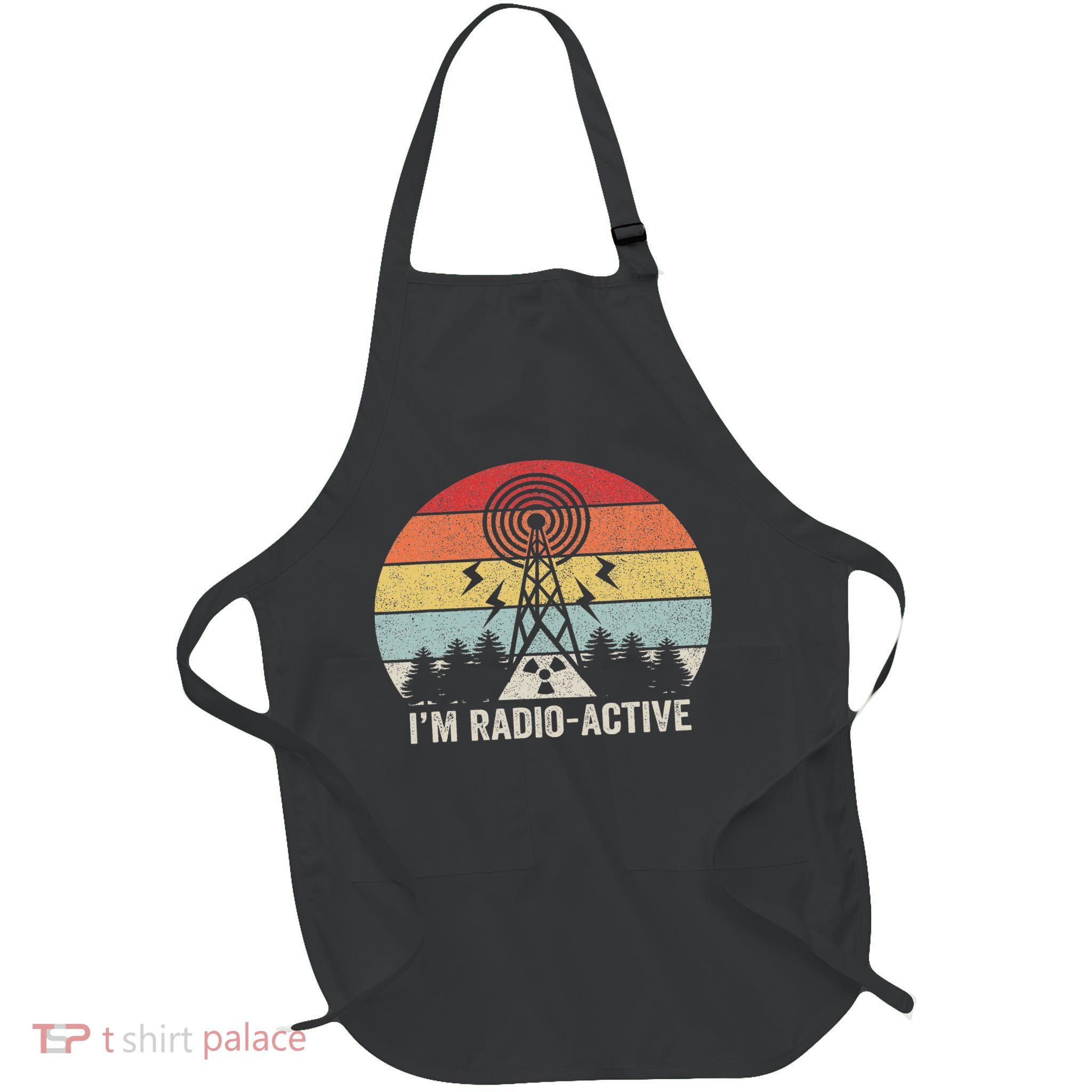 Retro I'm Radio Active With Tower Antenna Ham Radio Full-Length Apron With Pockets
