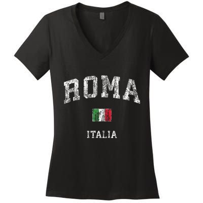 Roma Italia Rome Italy Vintage Athletic Sports Women's V-Neck T-Shirt
