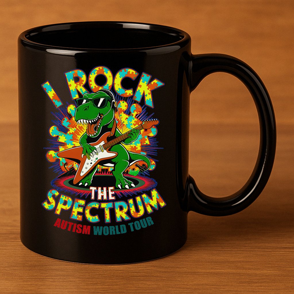 Rockstar I ROCK THE SPECTRUM Autism Awareness Mom Dad 11oz C Handle Ceramic Mug