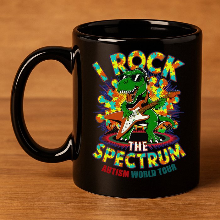 Rockstar I ROCK THE SPECTRUM Autism Awareness Mom Dad 11oz C Handle Ceramic Mug