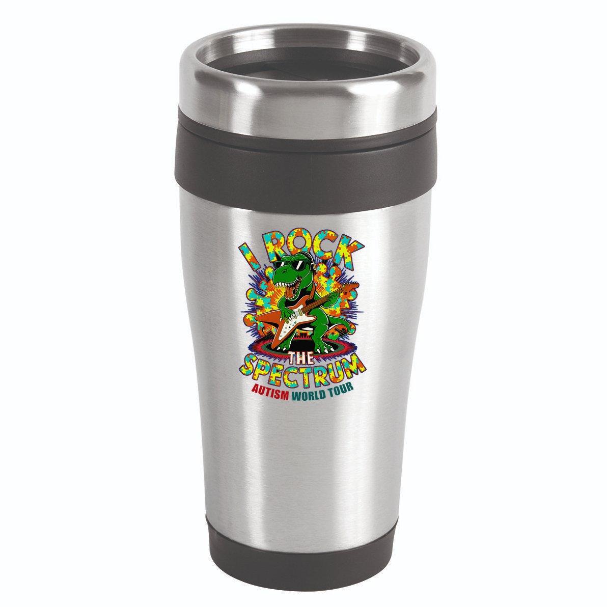 Rockstar I ROCK THE SPECTRUM Autism Awareness Mom Dad 16oz Travel Tumbler
