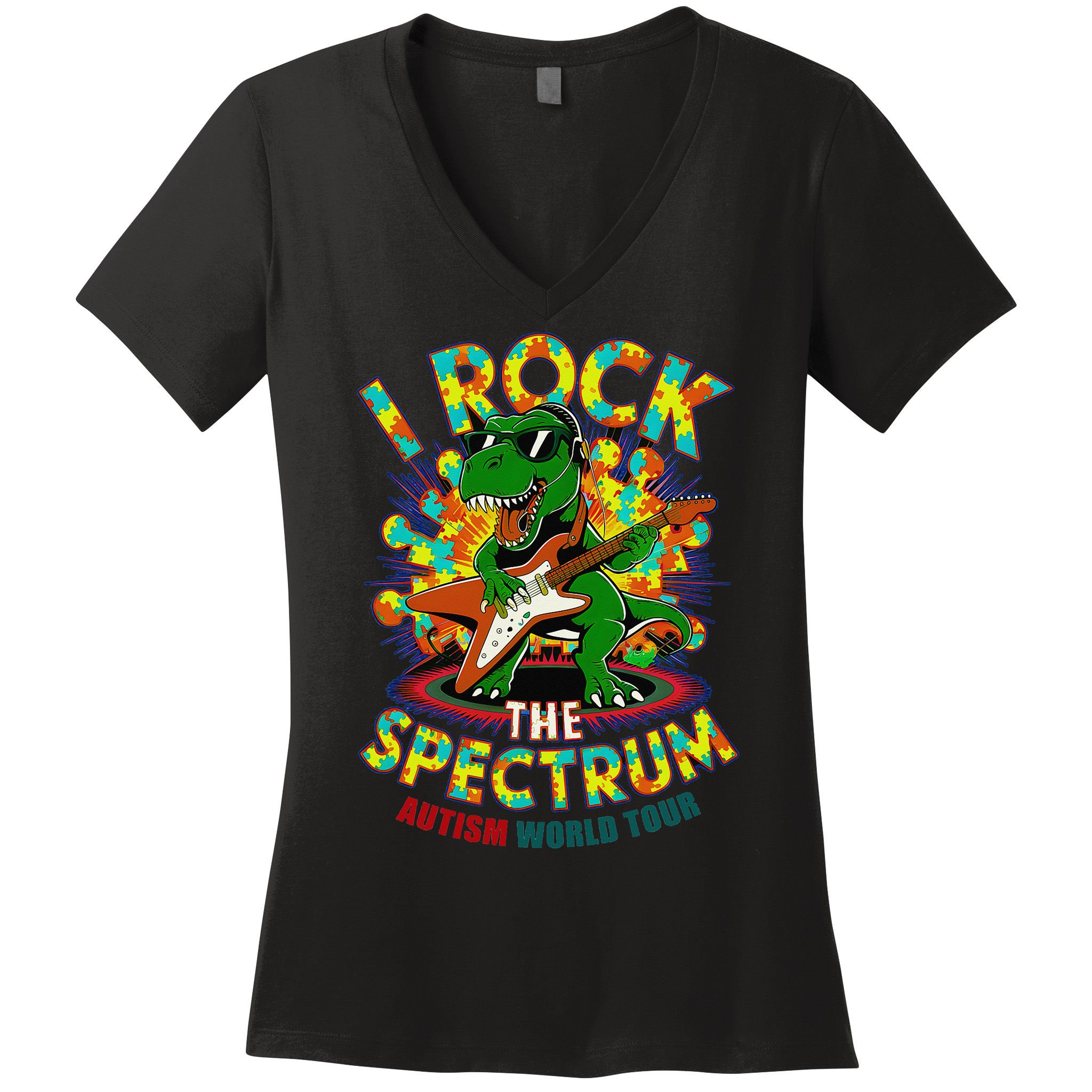 Rockstar I ROCK THE SPECTRUM Autism Awareness Mom Dad Women's V-Neck T-Shirt