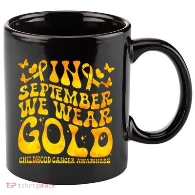 Retro In September We Wear Gold Childhood Cancer Awareness 11oz C Handle Ceramic Mug