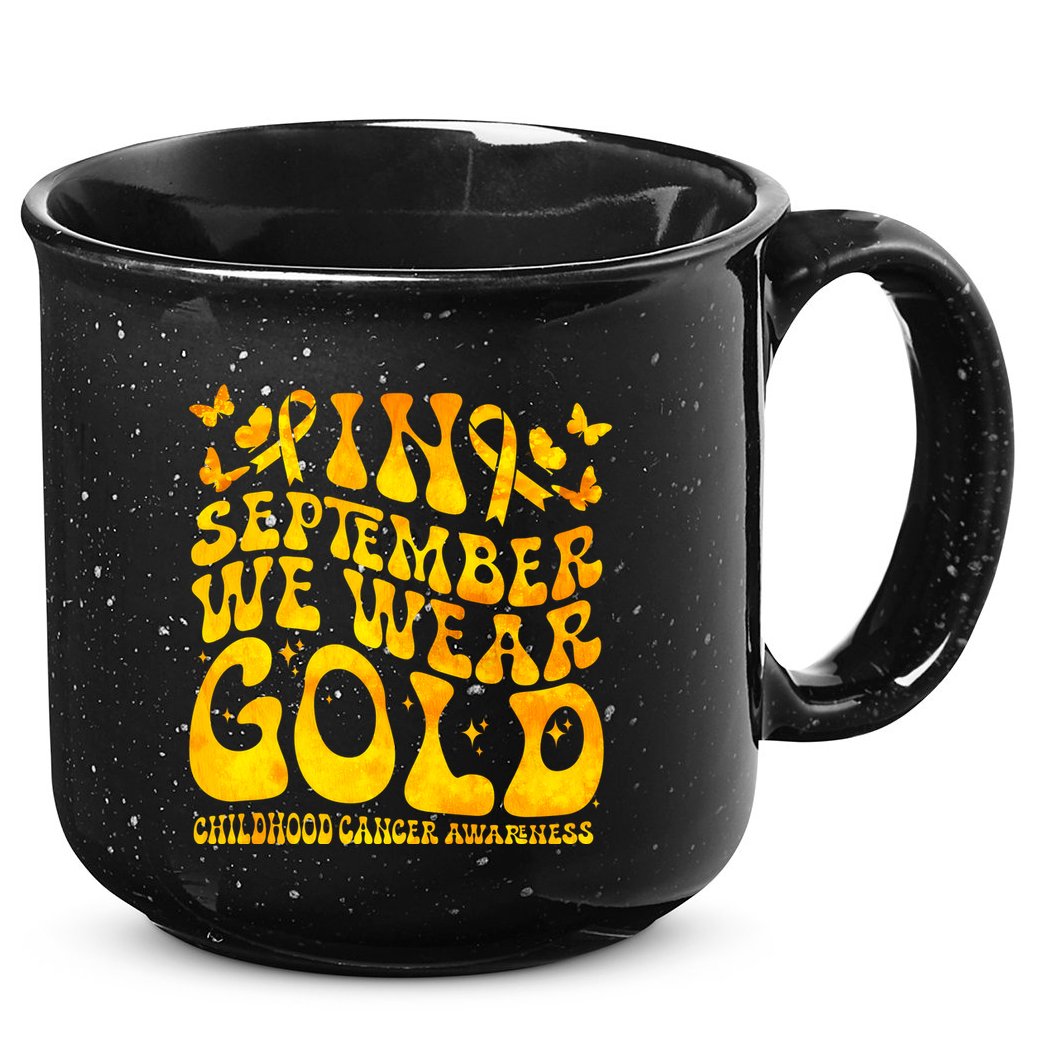 Retro In September We Wear Gold Childhood Cancer Awareness 15oz Campfire Ceramic Mug