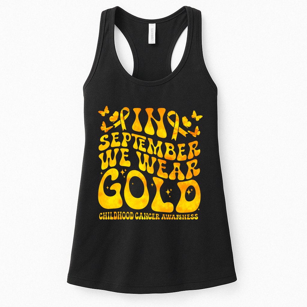 Retro In September We Wear Gold Childhood Cancer Awareness Womens Tank Top