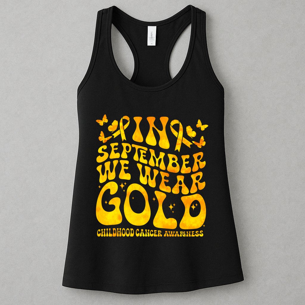 Retro In September We Wear Gold Childhood Cancer Awareness Womens Tank Top