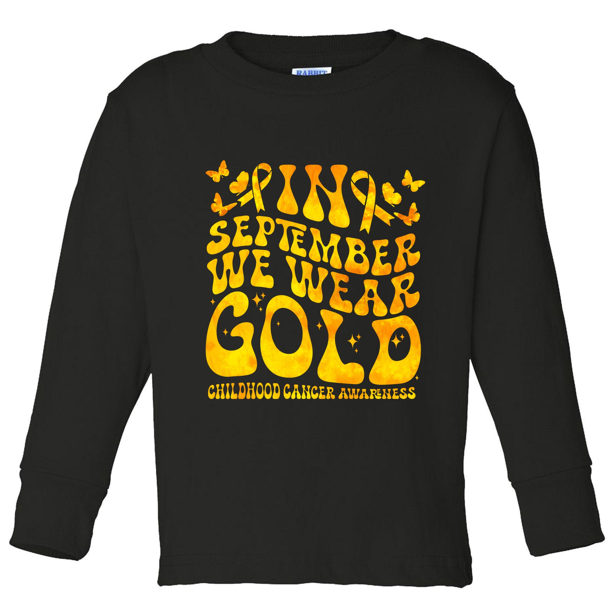 Retro In September We Wear Gold Childhood Cancer Awareness Toddler Long Sleeve Shirt