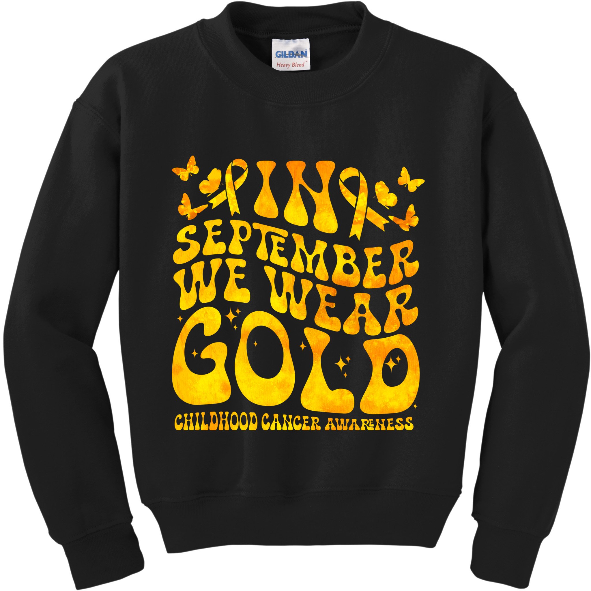 Retro In September We Wear Gold Childhood Cancer Awareness Kids Sweatshirt