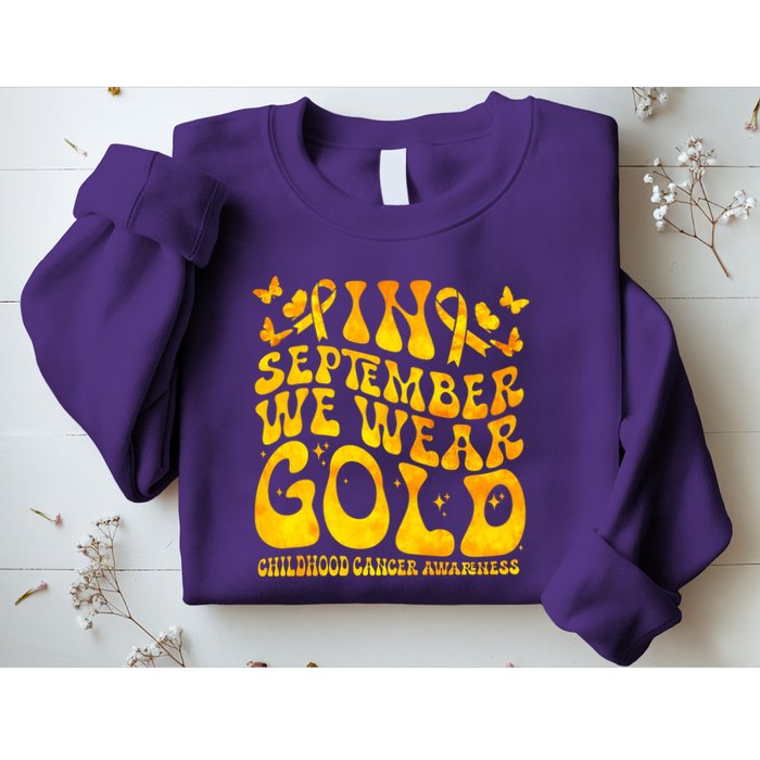 Retro In September We Wear Gold Childhood Cancer Awareness Sweatshirt