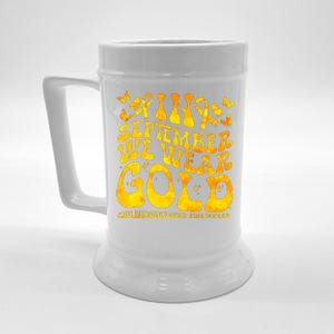 Retro In September We Wear Gold Childhood Cancer Awareness Beer Stein