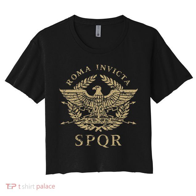 Roma Invicta Spqr Roman Eagle Distressed Crop Top