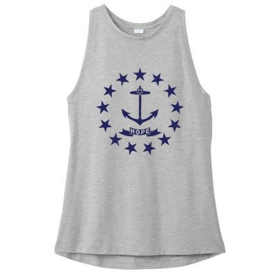 Rhode Island State Flag Distressed Blue Providence Rhode Ladies PosiCharge Tri-Blend Wicking Tank