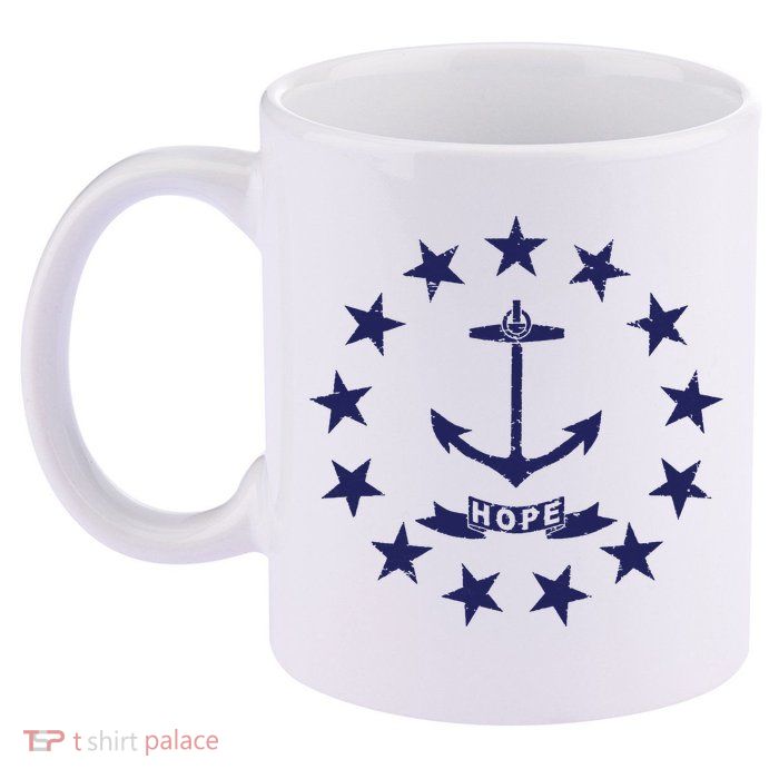 Rhode Island State Flag Distressed Blue Providence Rhode 11oz C Handle Ceramic Mug