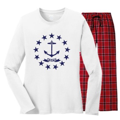 Rhode Island State Flag Distressed Blue Providence Rhode Women's Long Sleeve Flannel Pajama Set 