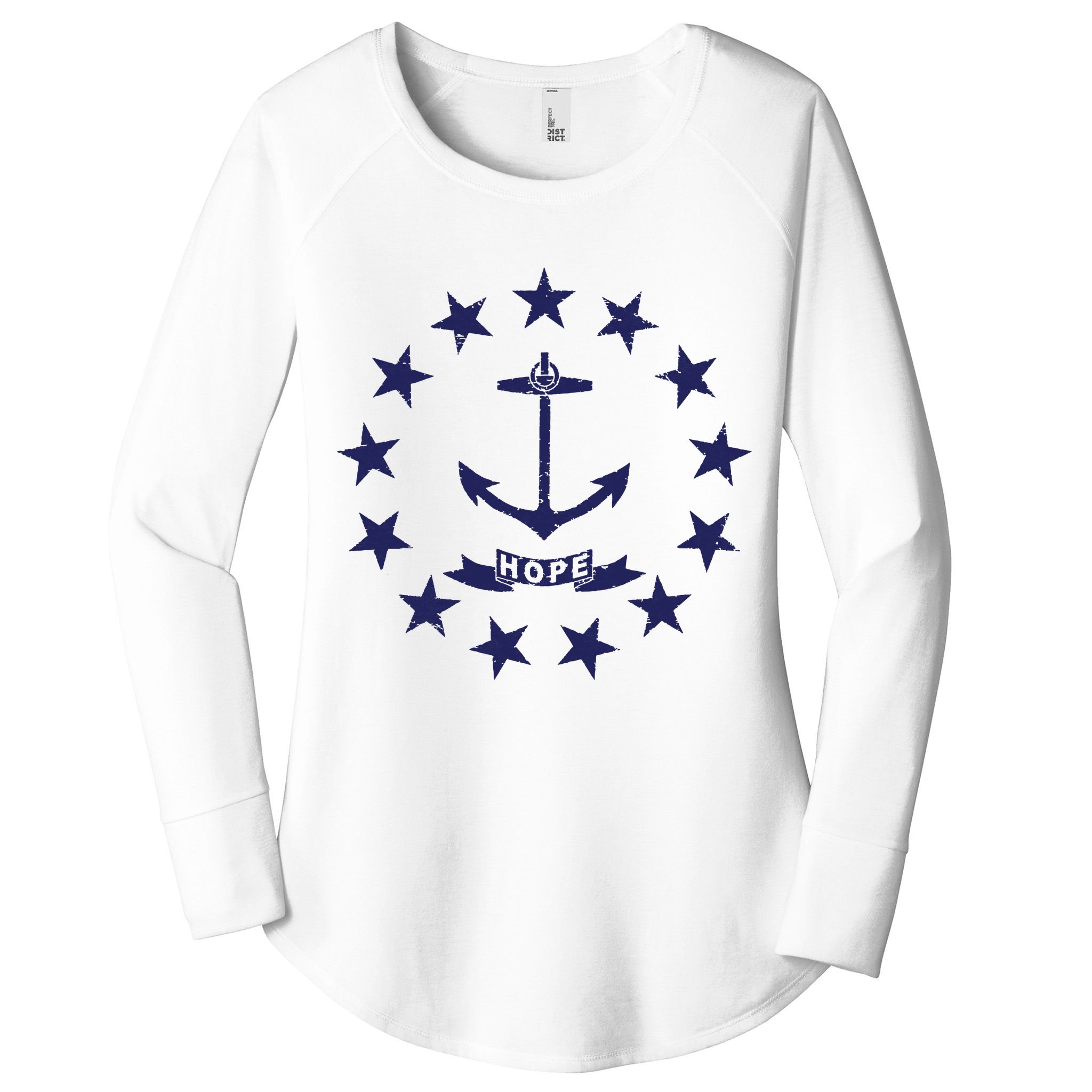 Rhode Island State Flag Distressed Blue Providence Rhode Women's Perfect Tri Tunic Long Sleeve Shirt