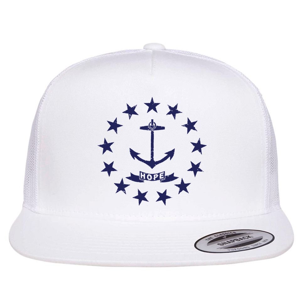 Rhode Island State Flag Distressed Blue Providence Rhode Flat Bill Trucker Hat